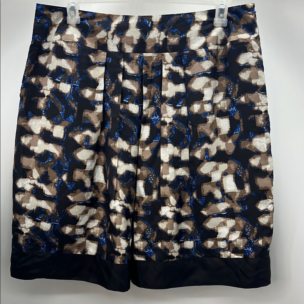 Dana Buchman Blue Black Midi Pleated Silk Skirt